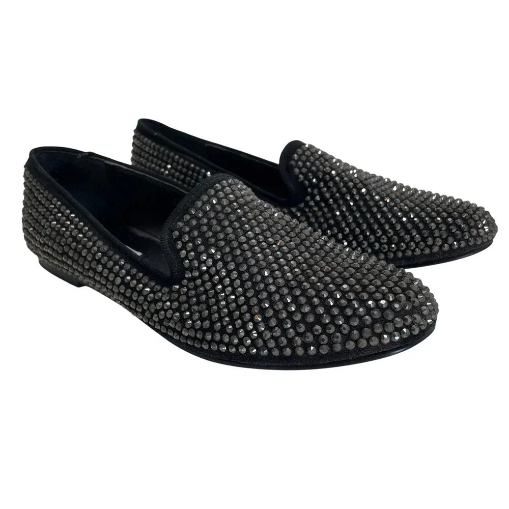 Steve Madden Womens Black Rhinestone Loafers Sparkle Flat 8.5 MJ Michael Jackson